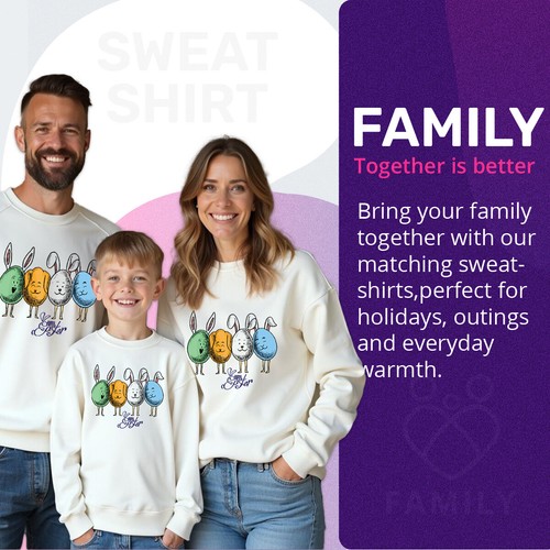 Family Eggs with Bunny Ears Happy Easter Sweatshirt Jumper Holiday Matching #ED - Picture 5 of 27