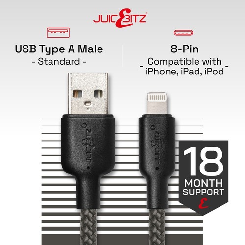 JuicEBitz® Wytrzymały pleciony kabel ładujący do iPada Air / iPhone 14 13 SE 12 11 - Zdjęcie 17 z 144