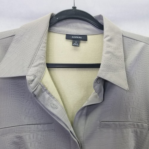 ALFANI Maxi Dress Women's 12 Gray Faux Leather Short Sleeve Belted Button Up NWT - Picture 7 of 21