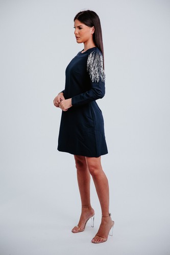 Ensley Navy Blue Mini Dress β Studded Tassels, Long Sleeve, UK 8 - Picture 7 of 10