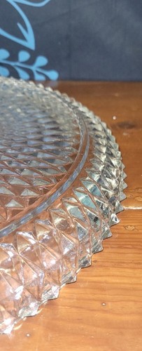 VINTAGE INDIANA GLASS Cake Dish 12.5" Diamond Point Plate w/1950s Aluminum Cover - Picture 11 of 14