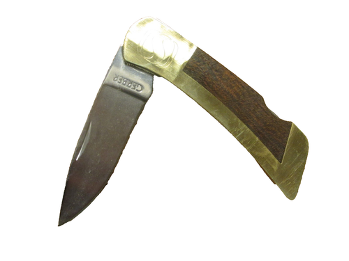 VINTAGE GERBER # 97223 OREGON USA SINGLE BLADED POCKET KNIFE BRASS & WOOD - Picture 2 of 14