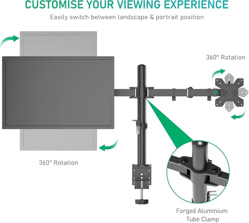 Dual Monitor Arm Mount for for 13-27" Screens Clamp 90° Tilt, 360° Rotation - Photo 2/7