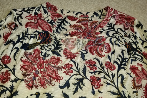 Womens Top-LUCKY BRAND-beige/red floral rayon knit BOHO peasant Cottagecore-L - Picture 2 of 4