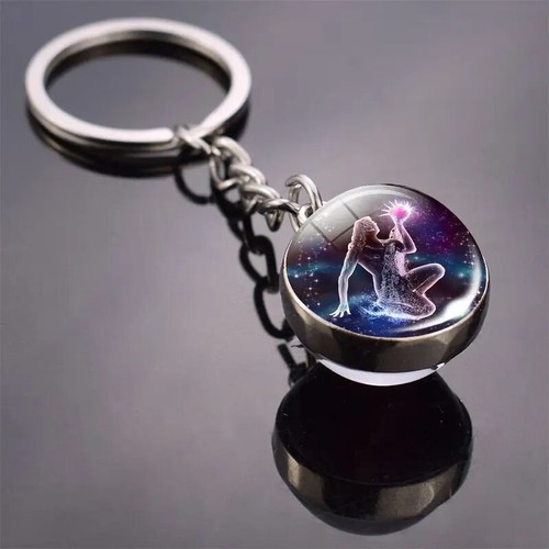 12 Constellation Key Chain Luminous Double Sided Glass Ball Pendant 12 Zodiac Ke - Photo 35 sur 41