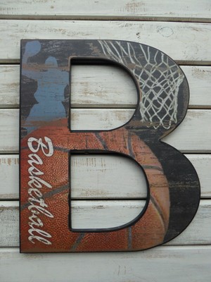 Wood Letter B Basketball Sign Wall Net Ball Sports Mancave