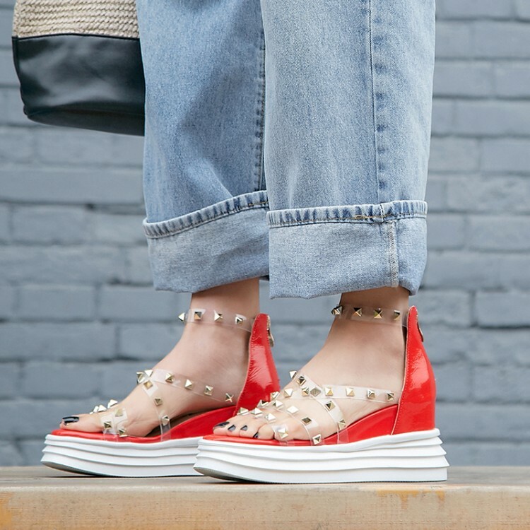 Womens Rivet Decor Transparent Transparent Transparent Hollow Out Roman Wedge Heel Sandals Casual shoes 582a61 Womens Rivet Decor Transparent Transparent Transparent Hollow Out Roman Wedge Heel Sandals Casual shoes 582a61