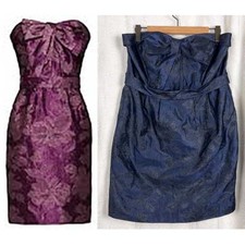 NWT White by Vera Wang blue sparkle brocade strapless cocktail dress bow formal