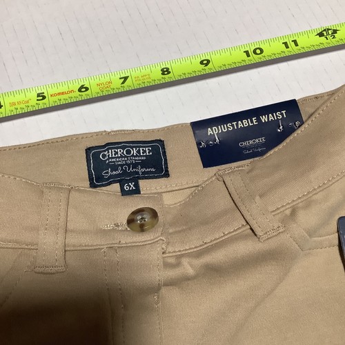 Cherokee 6x Khaki Girls School Pants Adjustable Waist Stretch Material NWT - Picture 3 of 9