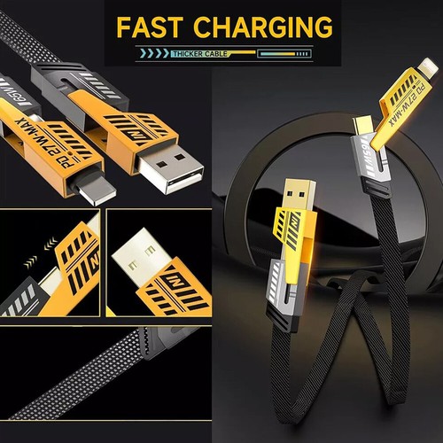 4 in 1 USB-C data Cable 65W Fast Charging Flat Braided Anti-Tangle Universal - Photo 6 sur 19