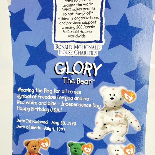 McDonald TY Glory The Bear Beanie Babies RARE WITH 2 TAG ERRORS Retired - Picture 4 of 5