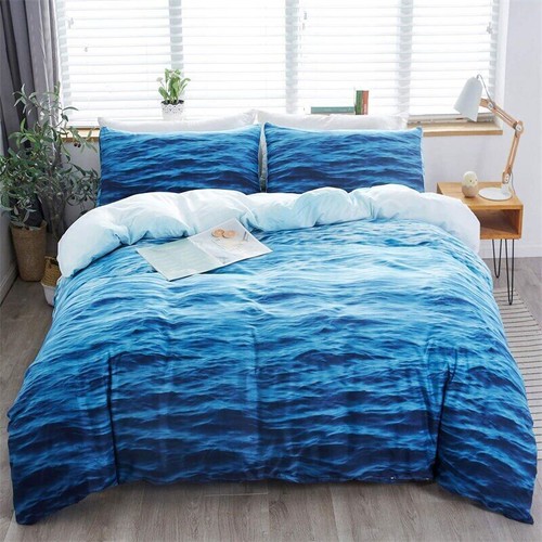 3D Ocean Waves Tropical Print Bedding Sets Duvet Cover Bed Sheet Pillowcases - Picture 1 of 40
