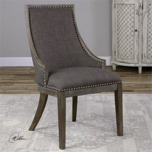 Uttermost Aidrian Transitional Wood and Fabric Accent Chair in Gray - Picture 6 of 8