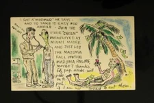 1948 Original Art Postcard John C Rogers US Military Physical Cartoon Miami FL