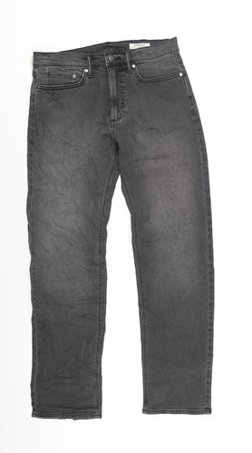 Marks & Spencer Mens Grey Cotton Blend Straight Jeans Size W32 L33 in