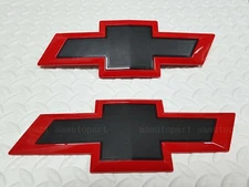 Custom Red Black Front & Tailgate Bowtie Emblem For 2016-2018 GM Silverado 1500