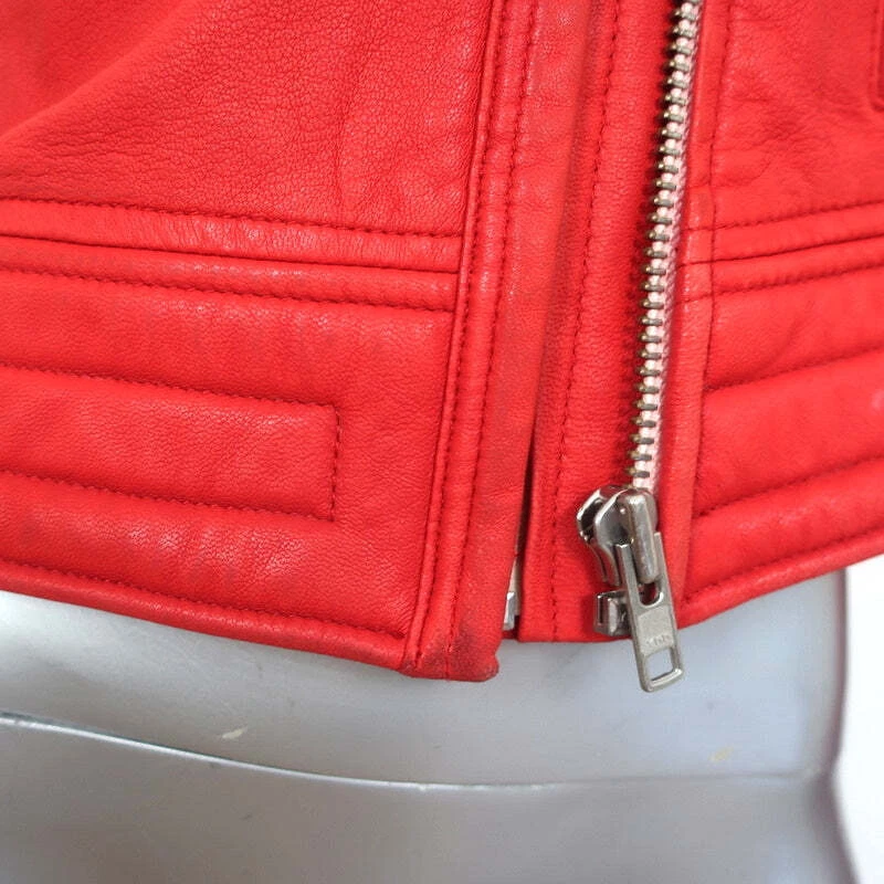 IRO Luiga Leather Biker Jacket Red Size 40 Cropped Moto Jacket - Image 3 of 4