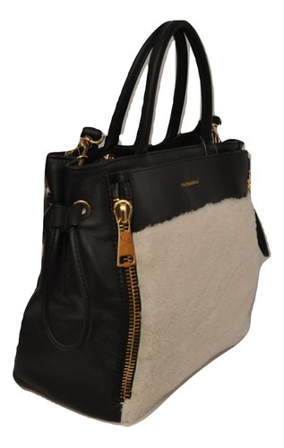 Via Repubblica Italy Genuine Shearling / Leather Handbag Cream/Black Nwt $698 - Picture 2 of 5
