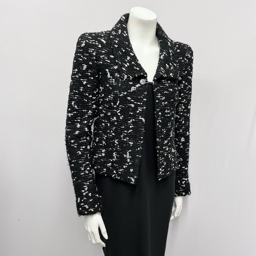 Chanel Jacket Black & White 02A 2 CC Logo Camellia Buttons With Chain Size 36 XS