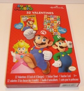 Nintendo-Children-s-32-Valentines-w-Stickers-SUPER-MARIO-Valentine-039-s-Day-Cards