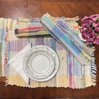 Set Of 4 Eco Friendly Rainbow Multi Chindi Woven Rag Rug Placemats 13"x19" Boho