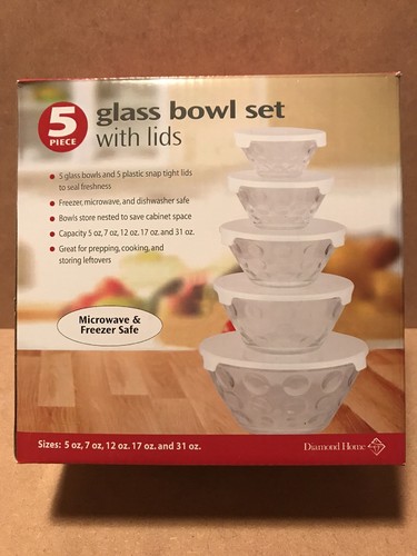 Diamond Home 5 Piece Glass Bowl Set White