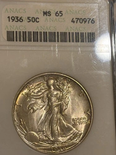 1936 Walking Liberty Half Dollar 50c - ANACS MS65 - Old “Soapbox” White Holder