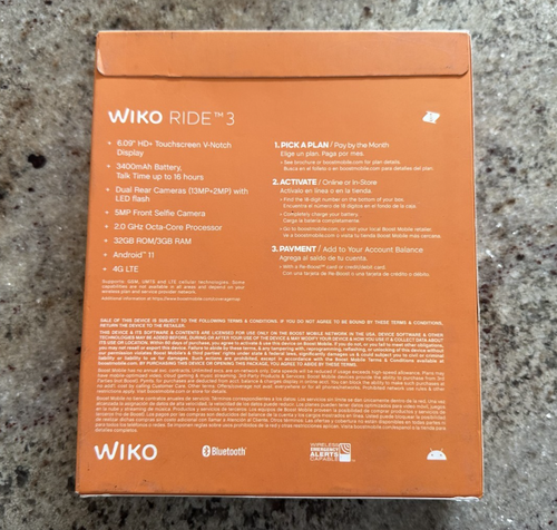 Boost Mobile ANS Wiko Ride 3 Black Prepaid Smartphone 6.09" 32GB 13MP Brand New - Picture 2 of 2