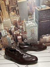 Vintage Halston II Penny Loafers Mens 12 Brown Leather Dress Shoes Made In Italy