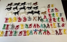 Vtg Lot 70 - Plastic Cowboys Indians Horses  Figures TIM MEE & More 2 1/2"-3"