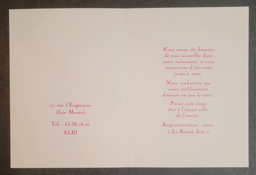 Souvenir Card - Le Bateau Ivre Restaurant - Albi-France- Viviane et Michel Gouty - Picture 3 of 6