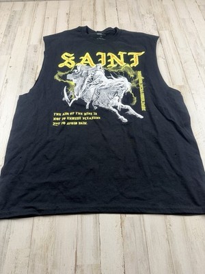Fashion Nova Mens XL SAINT Faith Graphic Tee Y2K Streetwear Urban Fast Ship