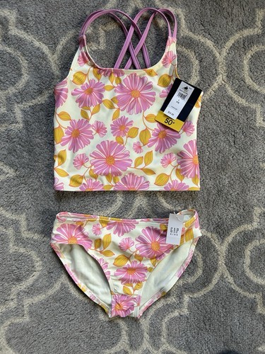 NWT Gap Kids Girls Two Piece Bikini Set Floral Yellow Pink Sz 10 READ - Picture 1 of 8