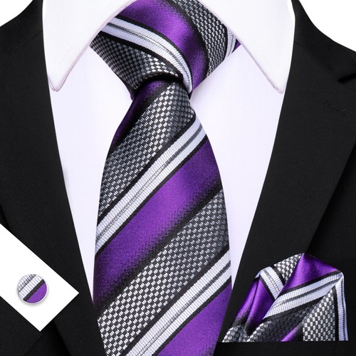 3pcs Mens Tie Floral Stripe Necktie Pocket Square Cufflinks  Set Wedding Formal  - Picture 60 of 197