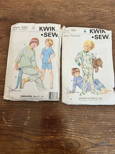 Paket 2 Vintage Kwik Schnittmuster #450 & #523 Jungen Schlafanzüge ungeschnitten neu Nähen  - Bild 1 von 5