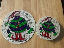 VTG 1969 Thingie Have a Ball Christmas 7” Round Puzzle by Sandy Miller Springbok