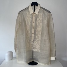 Men  s Traditional Barong Tagalog, Large, Off White