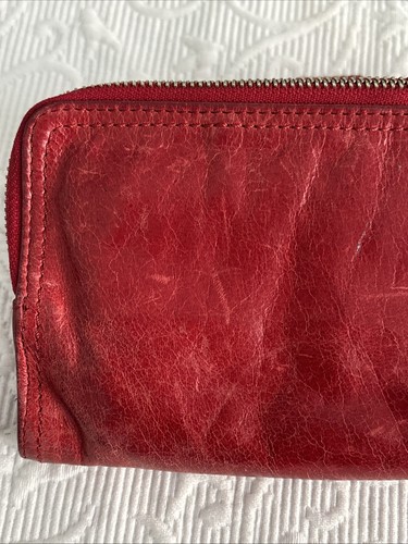 Vintage TANO Geldbörse rot weiches Leder umlaufender Reißverschluss abgenutzt magnetisch schön - Bild 19 von 24