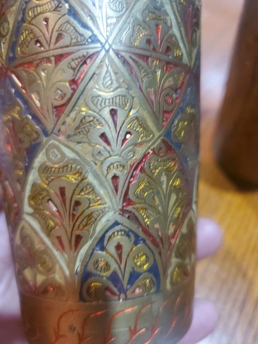 Brass India Engraved Etched Lassi Cup Tumbler Vintage Painted Trio - Picture 10 of 13
