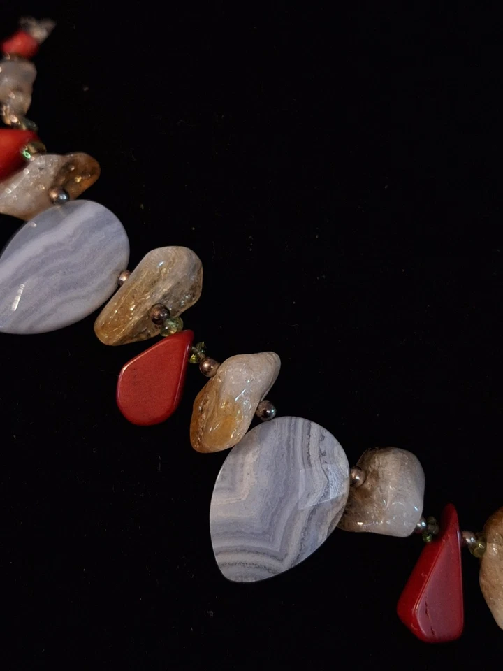 Collar de cuentas de ágata con cuentas de plata de ley firmado M 16” con extensor de 2”  Foto 3 de 4