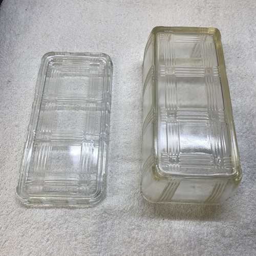 Piatto frigorifero rettangolare trasparente a coste vetro federale vintage con coperchio verdure - Foto 3 di 5