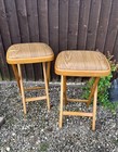 Vintage Stools Pair Of Folding Mid Century Wood Effect Vinyl Covered Stool Retro