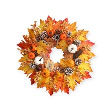 Fall Wreath with Pumpkin, Berry Pine Cone Maple Leaves Front Door Wreath 20"