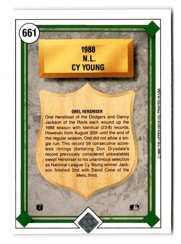 1989 Orel Hershiser Upper Deck NL Cy Young - Los Angeles Dodgers - Picture 2 of 2