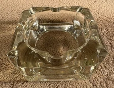 MCM heavy 4" clear glass ashtray corner slots tobacciana