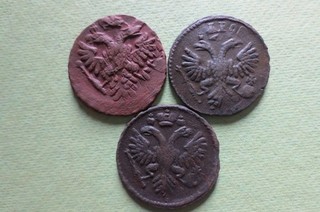 Russian empire medieval copper coins lot Anna Ivanovna 3 denga´s 1734 40