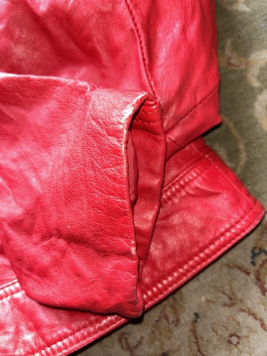Vintage Wilson 80’s Red Leather Jacket Cropped Women’s Size Large Shoulder Pads - Picture 16 of 19