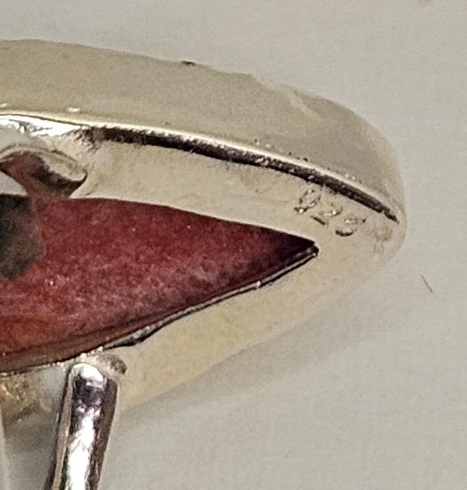 Thulite Ring Elongated Oval Cabochon Set In Sterling Silver Size 6 - Image 3 of 4