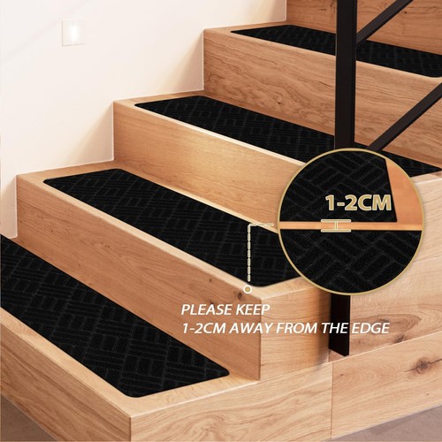 Black Stair Treads for Wooden Steps 7 Pack Stair Treads Non Slip Indoor - Picture 4 of 6