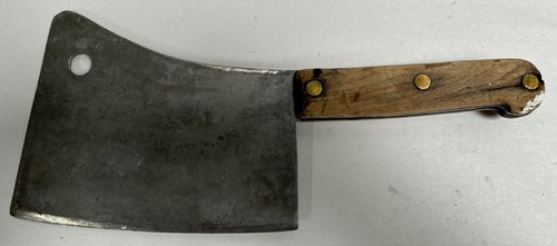 Vintage VILLAGE BLACKSMITH Butcher Meat Cleaver Knike Wood Handle (A10)